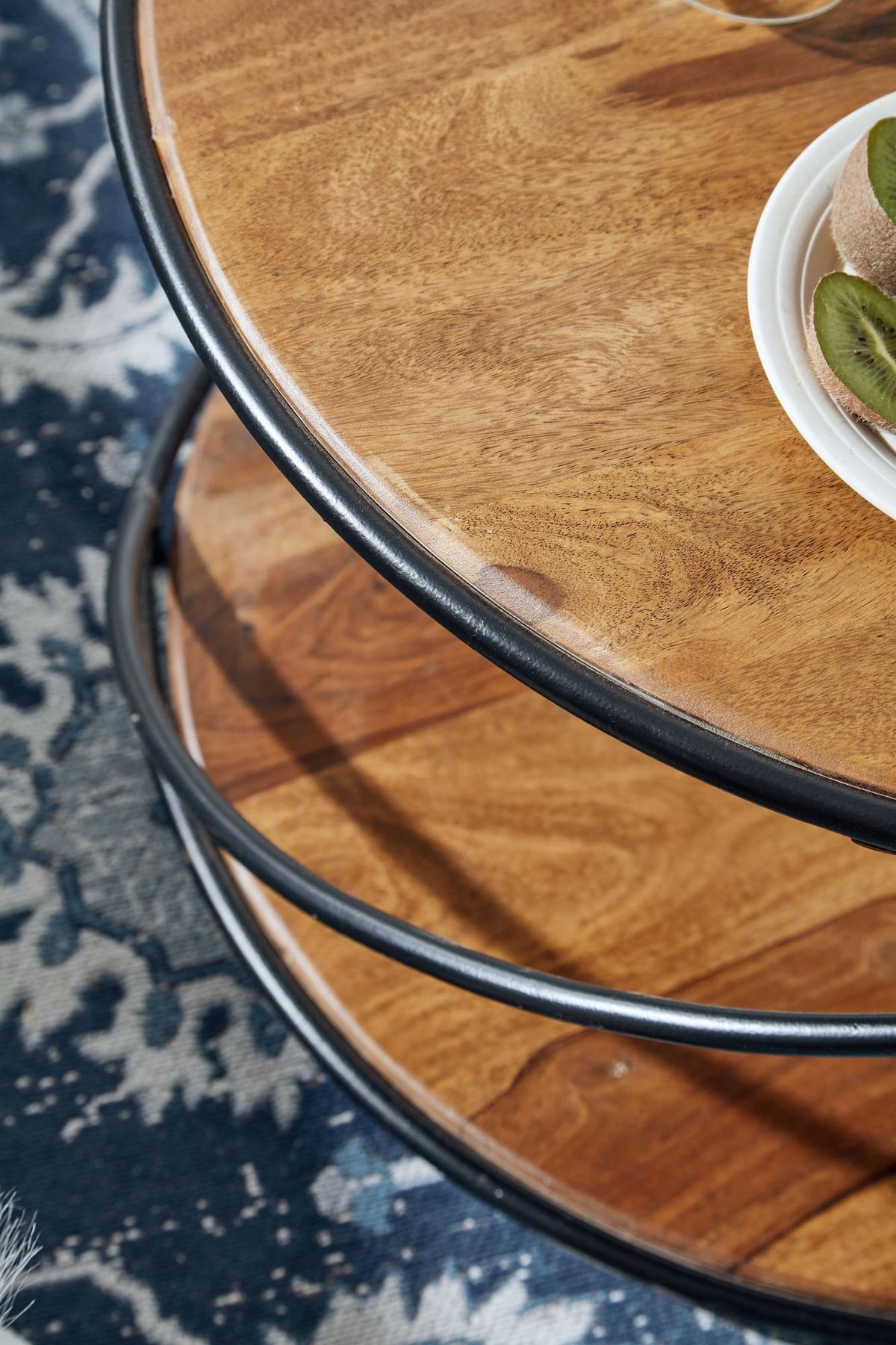 COUCHTISCH Schwarz/Braun, Sheesham Massivholz und Edelstahl, mit 2 Ablageflächen - Schwarz/Braun, Holz/Metall (58/58/35cm) - KADIMA DESIGN