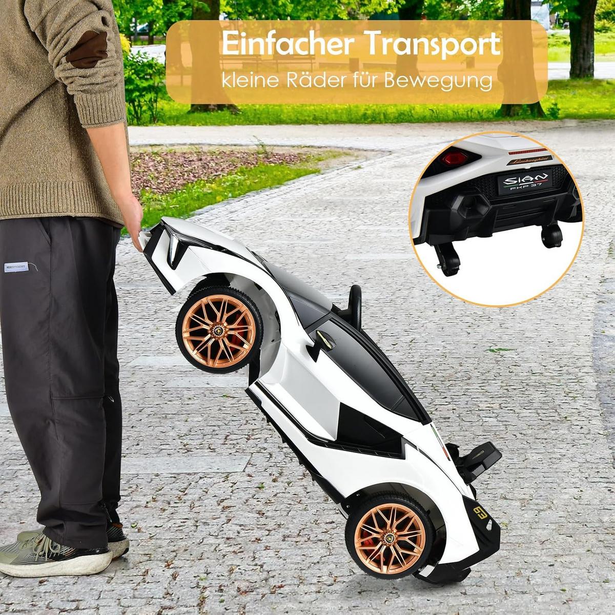 KINDERAUTO Lamborghini 12V Weiß - Weiß, Kunststoff (108/41/64cm) - COSTWAY