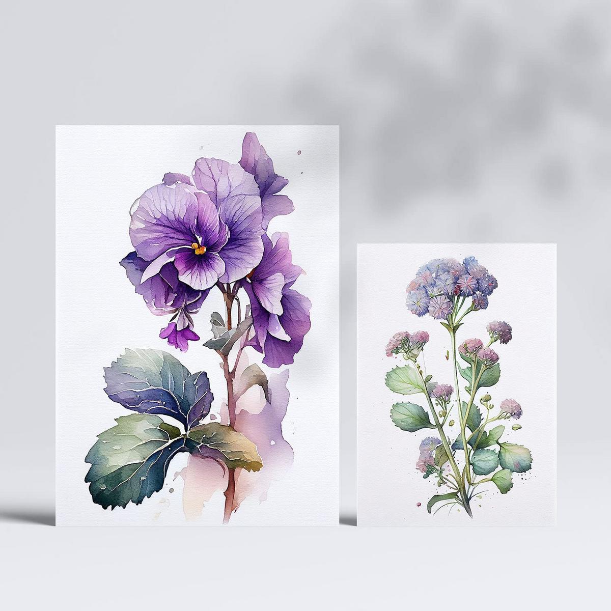 POSTER Set Mit 6 Violett Vollfarbige Blumenmotiven A3 & A4 Rahmenlos - Klar, Papier (29/3cm) - Nacnic