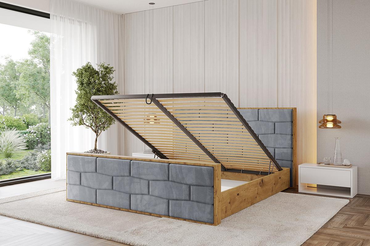 POLSTERBETT mit Bettkasten, Fußteil und Lattenrost, Boxbett mit Matratze H3/H4 - ENZO8-Z 120x200 Grau - Grau, Holzwerkstoff/Textil (120/200cm) - ALTDECOR