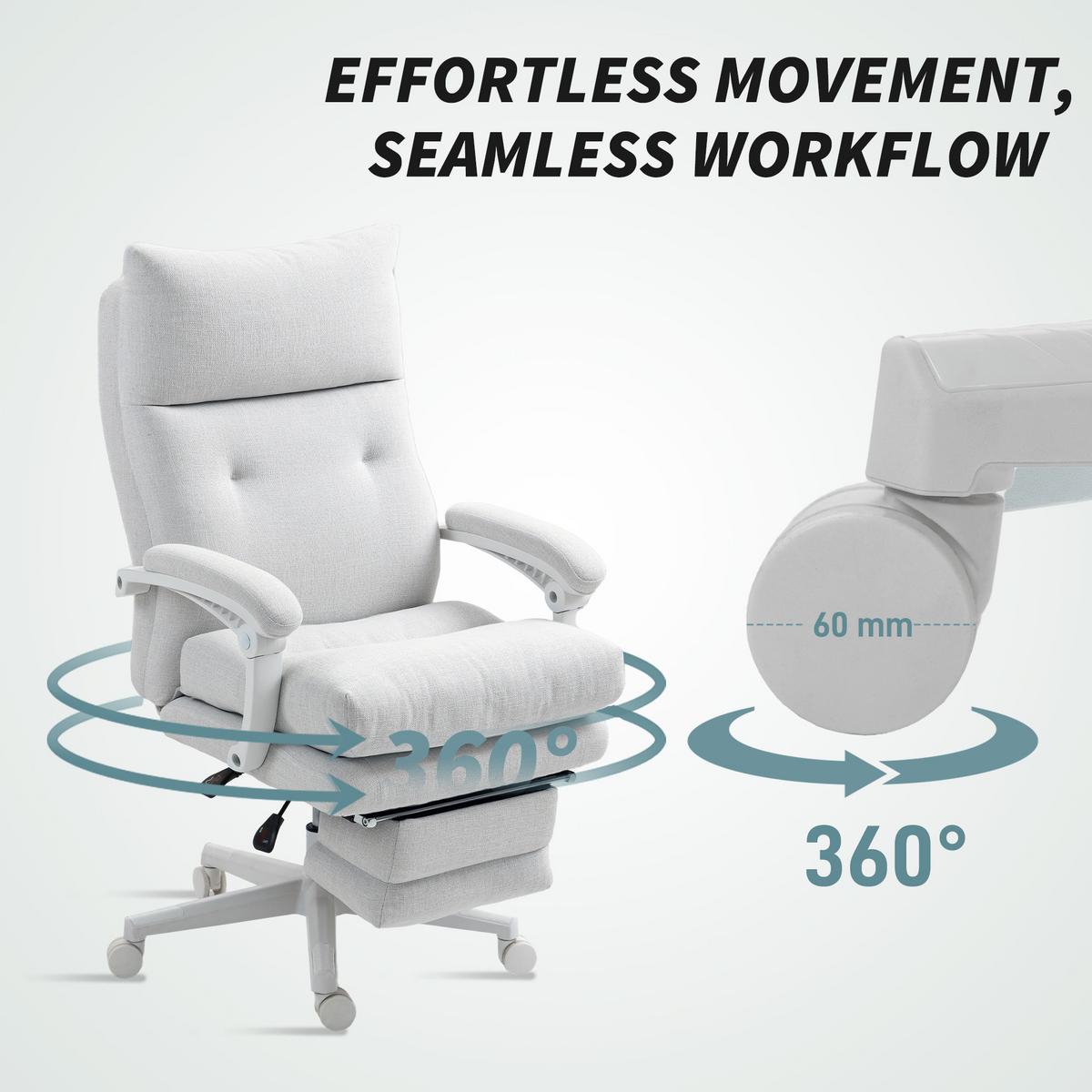 BÜROSTUHL Ergonomischer Schreibtischstuhl mit Lendenwirbelstütze, Fußstütze - Creme, Textil (68/122/70cm) - HOMCOM