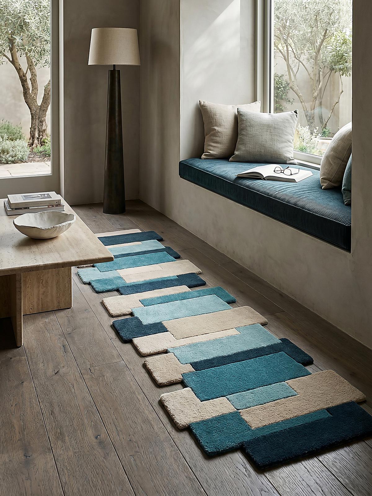 WOLLTEPPICH HALLEIN, geometrisch, Türkis, 60 x 230 cm - Blau, Textil (60/230cm) - KADIMA DESIGN