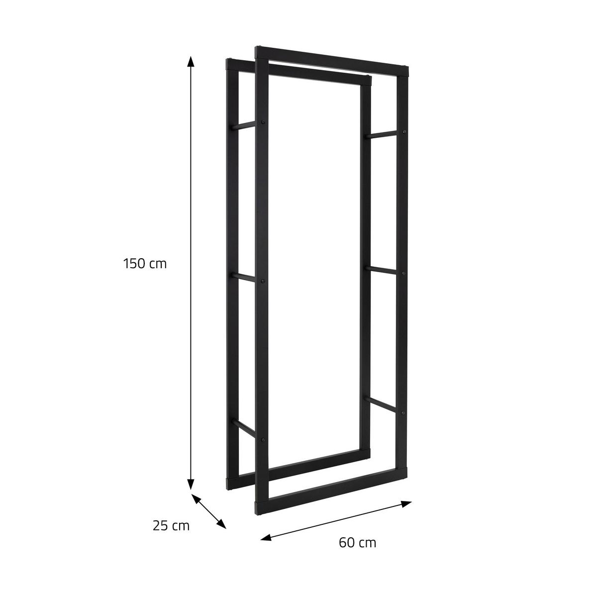 KAMINHOLZREGAL 60x150x25 cm rechteckig Schwarz aus Metall Innen/Außen - Schwarz, Metall (25/150/60cm) - ML-DESIGN
