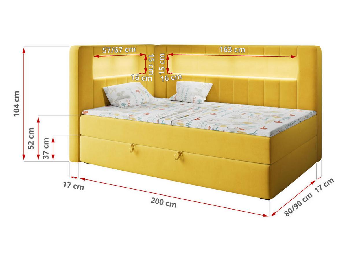 BOXSPRINGBETT JUNIOR GOLD 3 90/200 Gelb - linke Seite - Gelb, Holz/Textil (90/200cm) - MKS