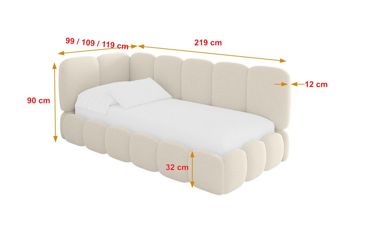 EINZELLBETT Jugendbett mit Bettkasten, Rechts - AVRY 100x200 Beige - Beige/Perlmutt, Holzwerkstoff/Textil (100/200cm) - ALTDECOR