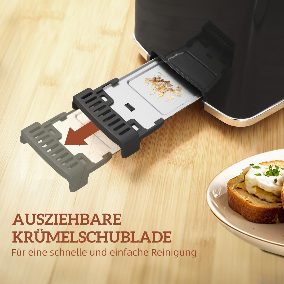 WASSERKOCHER Toaster Set mit 6 Bräunungsstufen Memory-Funktion Schwarz - Schwarz, Kunststoff (15/26.3/22.5cm) - HOMCOM