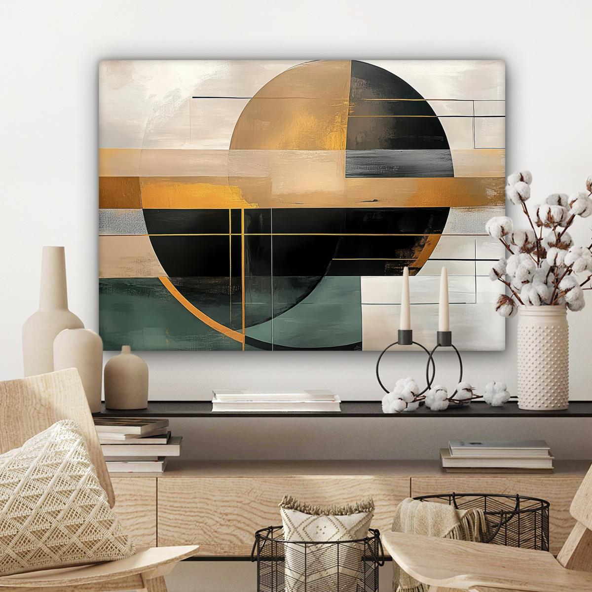 LEINWANDBILD Abstrakt - Gold - Bronze - Grün - Formen - Modern Wandbilder 80x60 cm - Multicolor, Textil (80/60cm) - MuchoWow