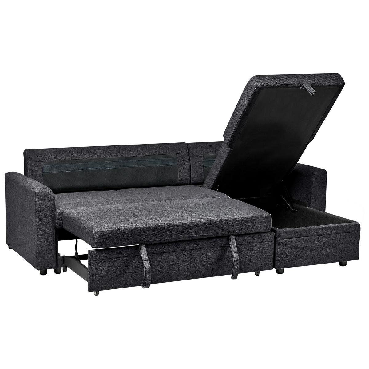 ECKSCHLAFSOFA 3-Sitzer Kunstleinen Schwarz linksseitig Nassjo - Schwarz, Textil (210/131cm) - Beliani