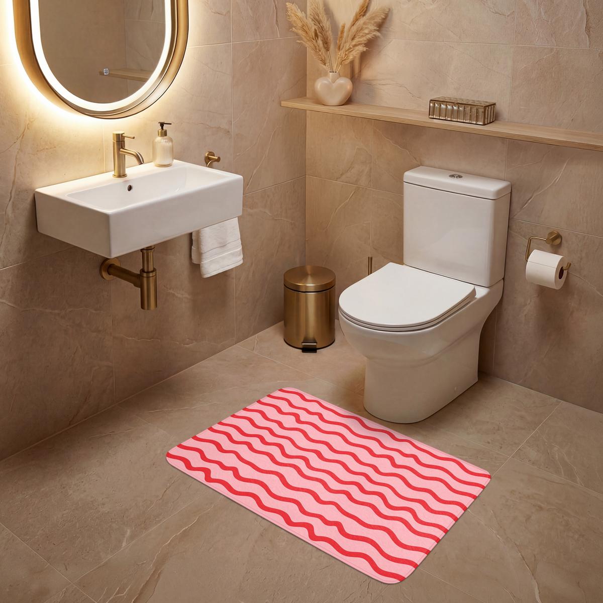 WC-VORLEGER Verspielt - Muster - Rot Toilettenteppich 80x50 cm - Rosa, Textil (80/1cm) - OnlyWow