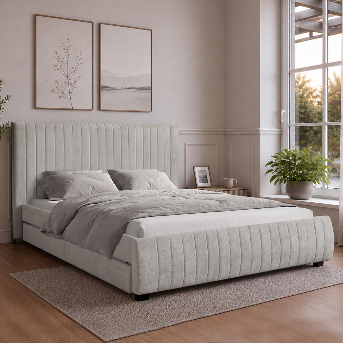 POLSTERBETT Calma mit Schaumstoffmatratze 10 cm, 2 Bettkastenschubladen, 160x200 cm, Bouclé-Stoff, Dunkelbeige - Beige, Textil (160/200cm) - Beautysofa