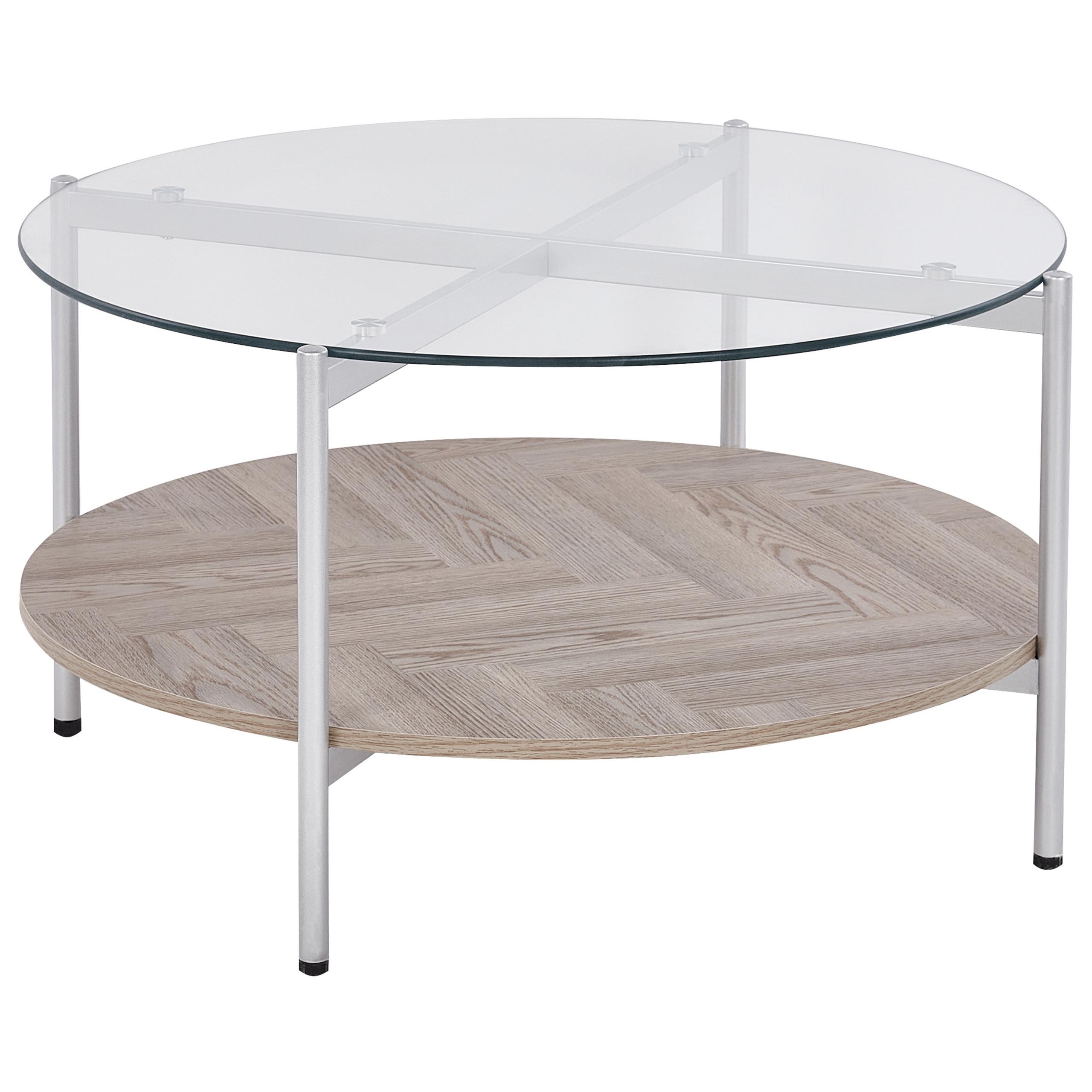 COUCHTISCH Silber/Heller Holzfarbton Lovell - Hellbraun/Silberfarben, Glas/Holzwerkstoff (80/80/45cm) - Beliani