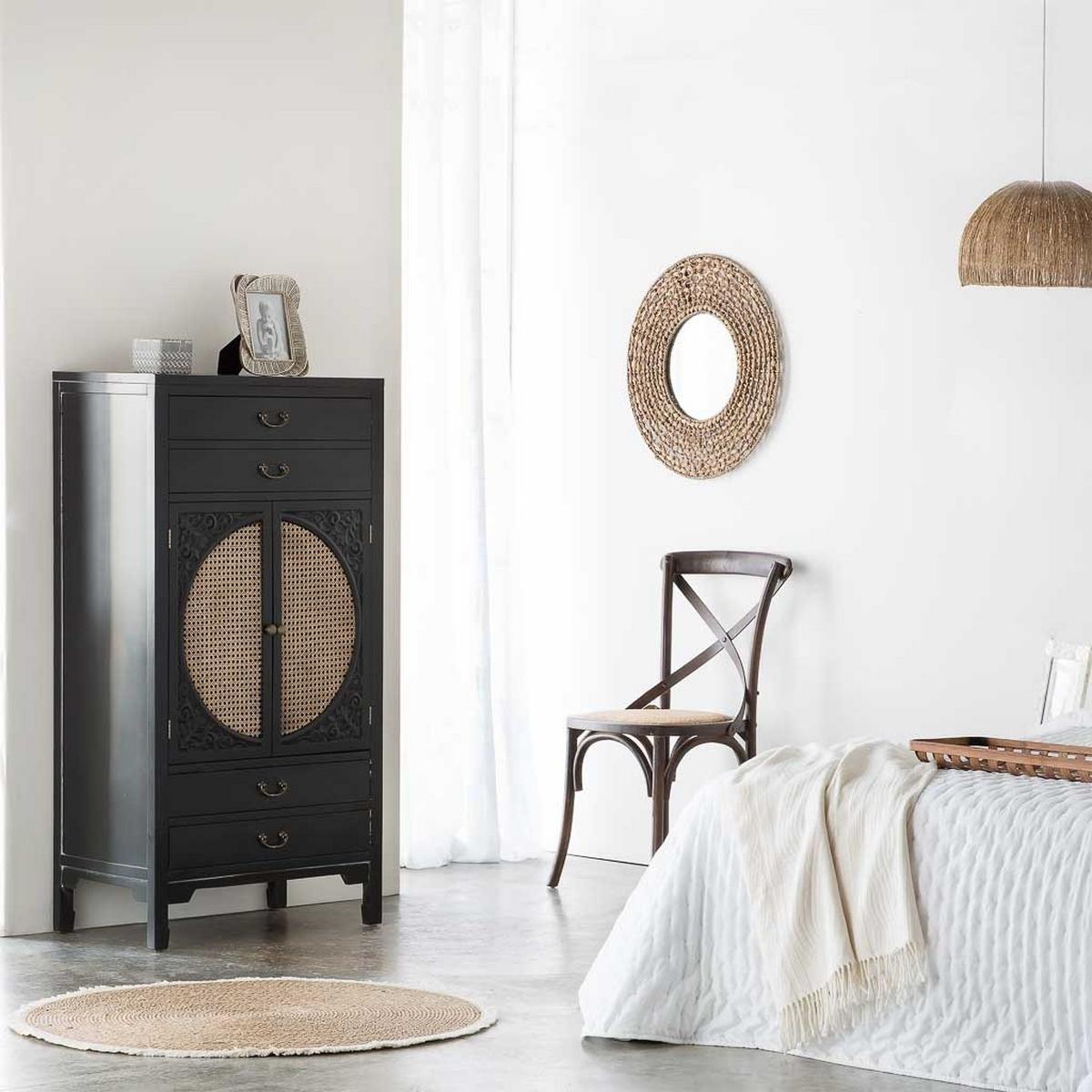 STUHL aus Holz und Rattan, braun, 44x42x46cm - Dunkelbraun, Holz (44/88/42cm) - Wanderlust