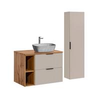 BADMÖBEL 80.6cm Adriel 2er-Set Kaschmir, Holz und Stein - Beige, Holzwerkstoff (80.6/59/46cm) - Petits-meubles
