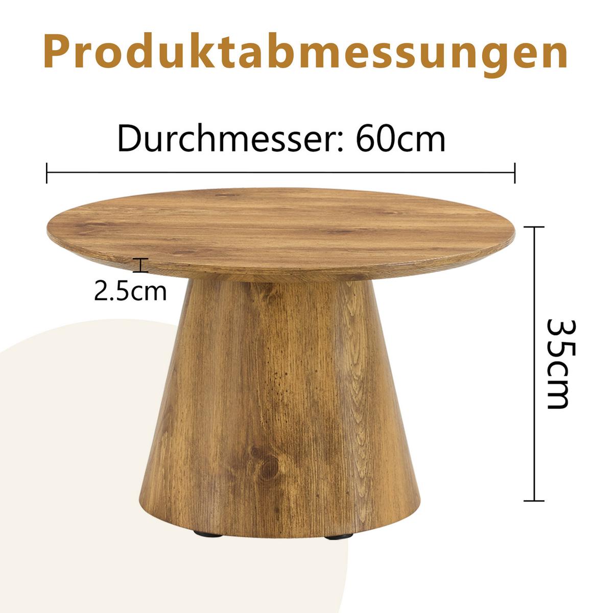 COUCHTISCH Rund Naturholzoptik MDF Ø 60 cm Beistelltisch Holz - Naturfarben, Holzwerkstoff (60/60/35cm) - Urban Meuble