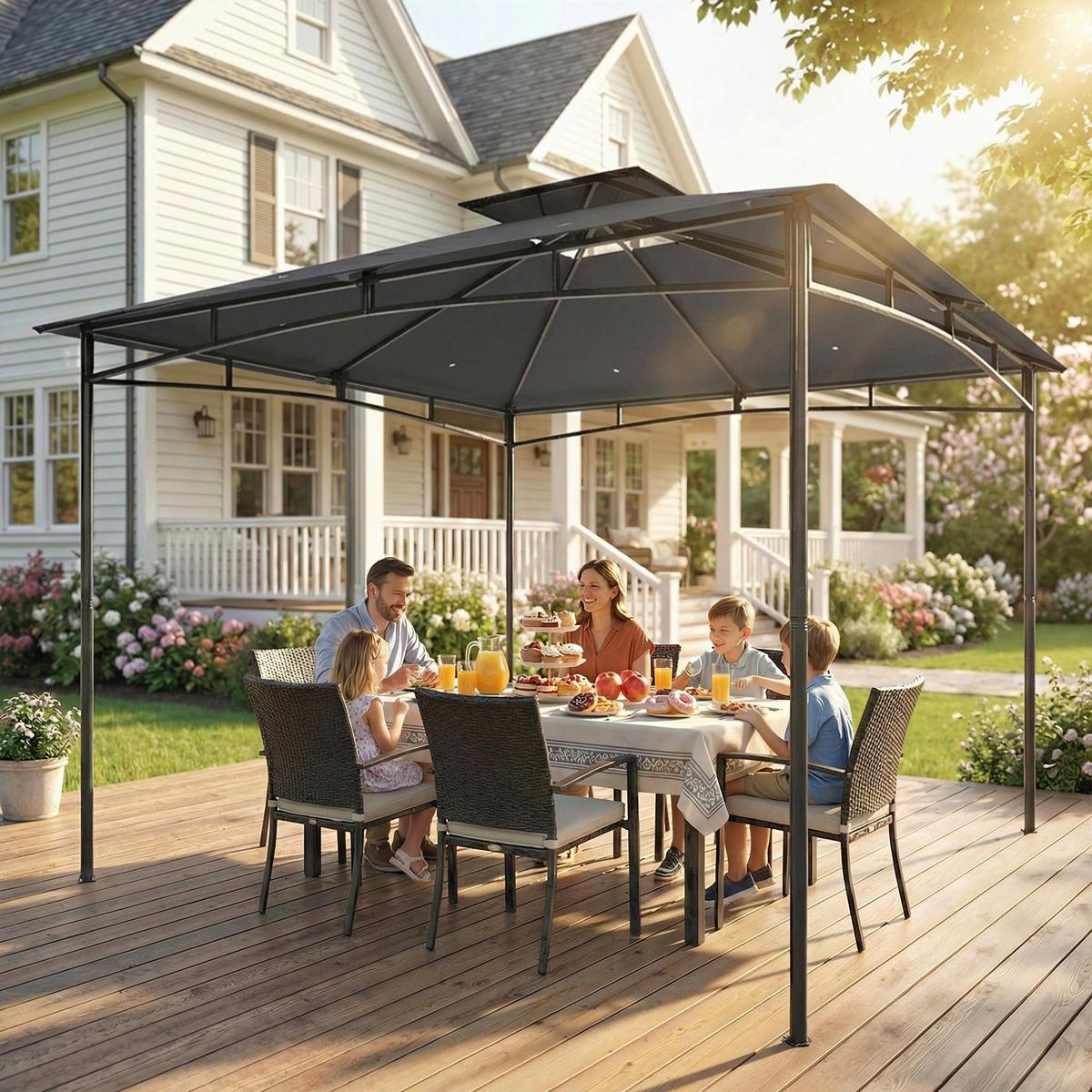 PAVILLON Polyester Metall Dunkelgrau - Dunkelgrau, Textil/Metall (300/285/300cm) - Outsunny