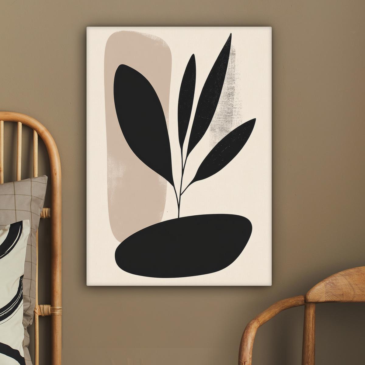 LEINWANDBILD Pflanze - Beige - Japanisch Wandbild Wohnzimmer 60x80 cm - Schwarz, Textil (60/80cm) - MuchoWow