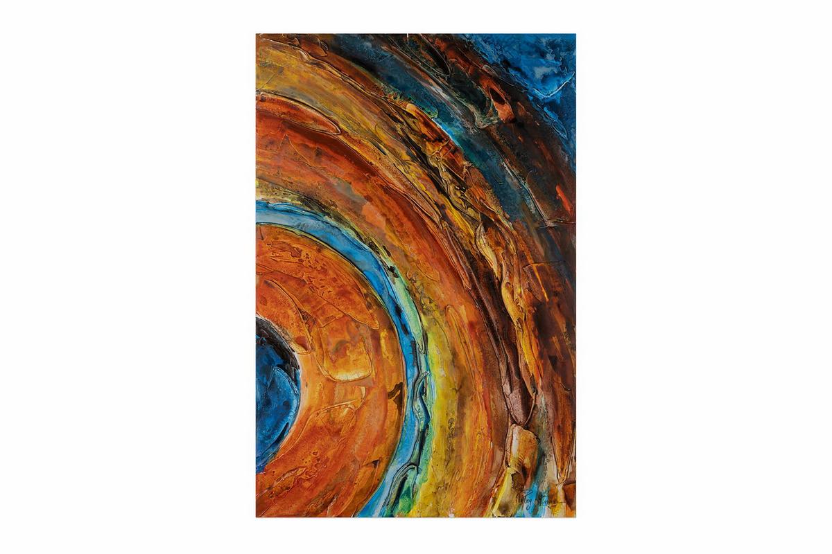 ACRYLBILD HANDGEMALT 60/90 cm - Blau/Kupferfarben, Holz/Textil (60/90cm) - KUNSTLOFT
