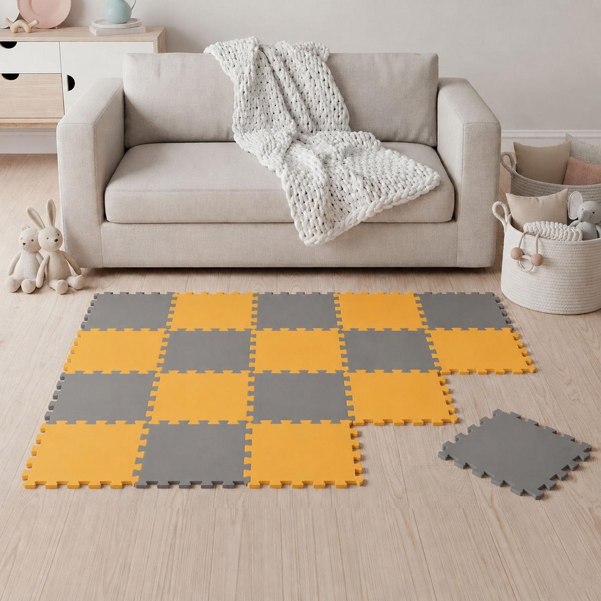 SPIELMATTE ab Null - 180/90/1 cm Puzzlematte Grau - Gelb/Grau, Kunststoff (30/30cm) - Littletom