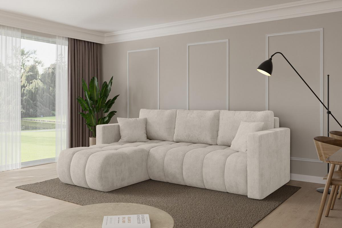 ECKSOFA mit Schlaffunktion Ottomane Links GARD-L 226x146x85 Creme Cord - Ecru/Creme, Holzwerkstoff/Kunststoff (226/146cm) - ALTDECOR