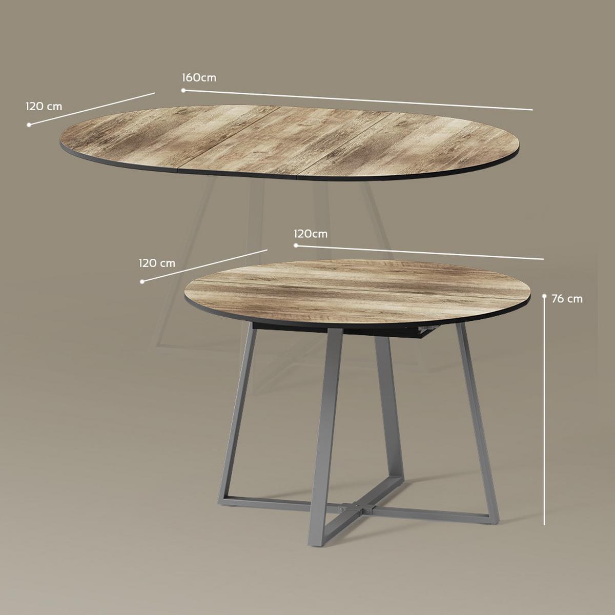 ESSTISCH Firenze Eiche rustikal/Grau 120 x 120 cm ausziehbar - Wildeiche/Grau, Holzwerkstoff (120/120/75.8cm) - Livinity®