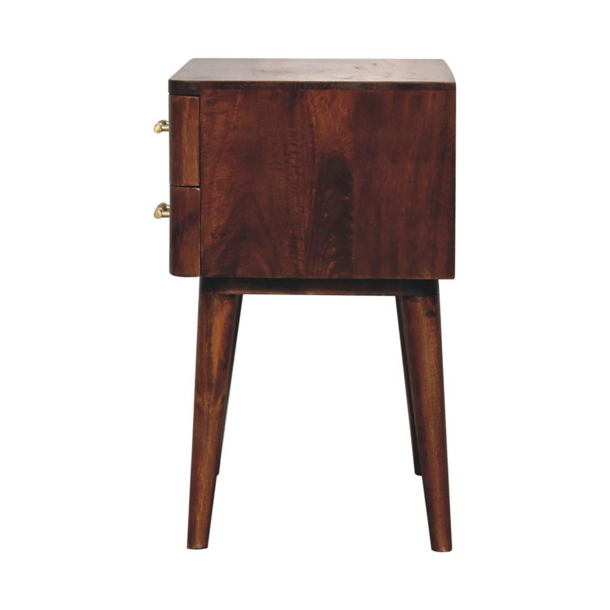 NACHTTISCH T-Bar, 2 Schubladen, Nordischer Stil, braun - Messingfarben/Braun, Mangoholz/Holz (45/58/35cm) - Artisan Furniture