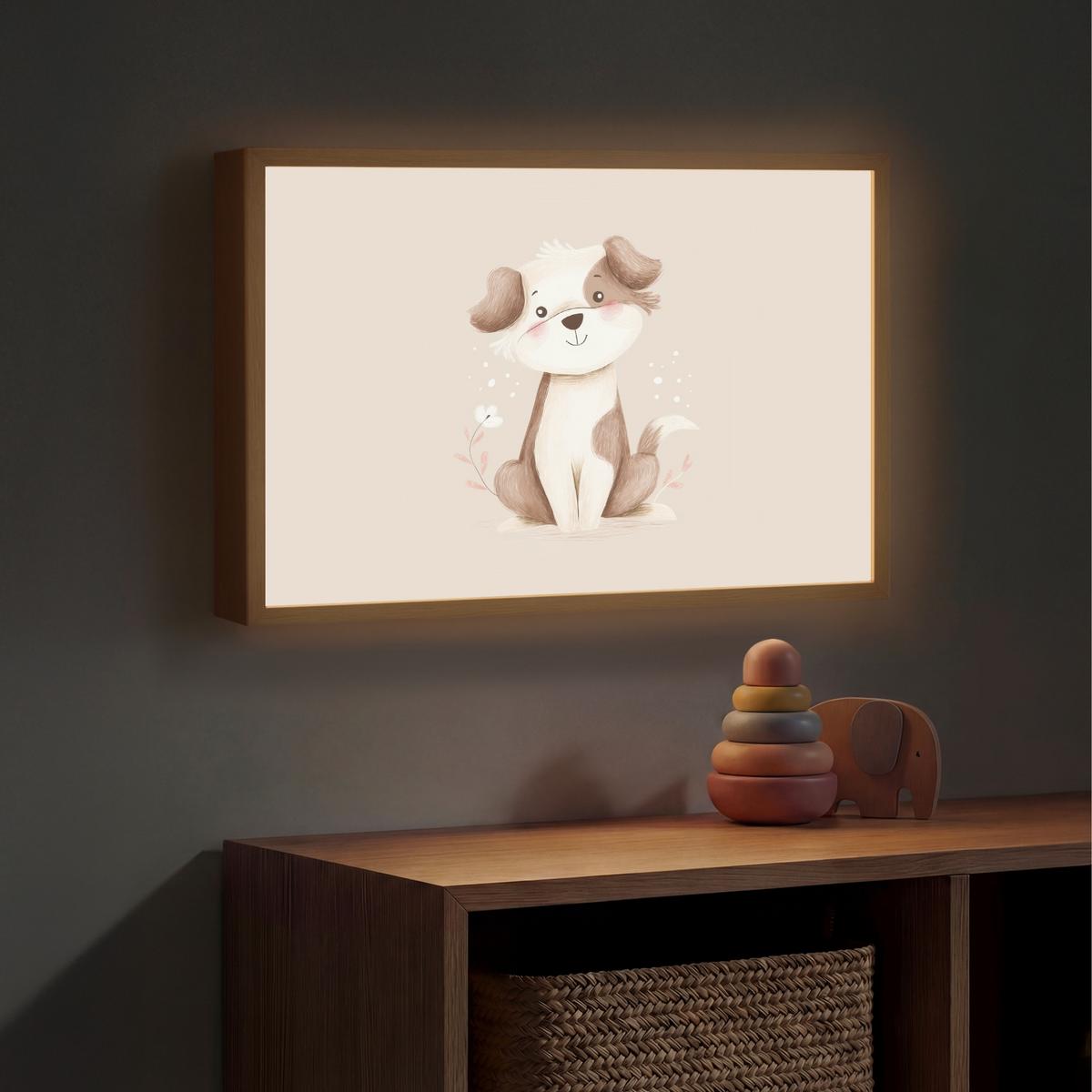 WANDLEUCHTE MIT AKKU Hund - Gefleckt - Braun 60x40 cm - Beige, Holzwerkstoff (60/40/8cm) - OnlyWow