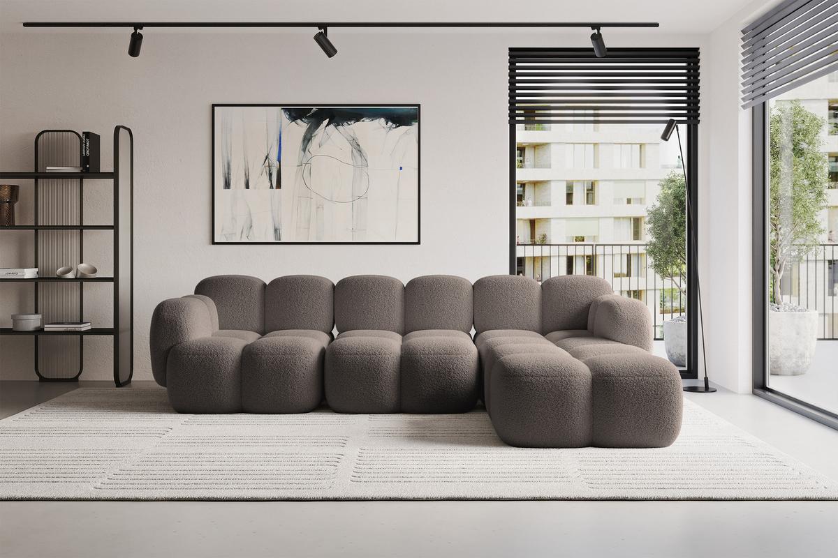 ECKSOFA modulares Sofa Rechts Miko-L2 302x205x75 Braun Bouclé - Dunkelbraun/Schwarz, Holzwerkstoff/Kunststoff (302/205cm) - ALTDECOR