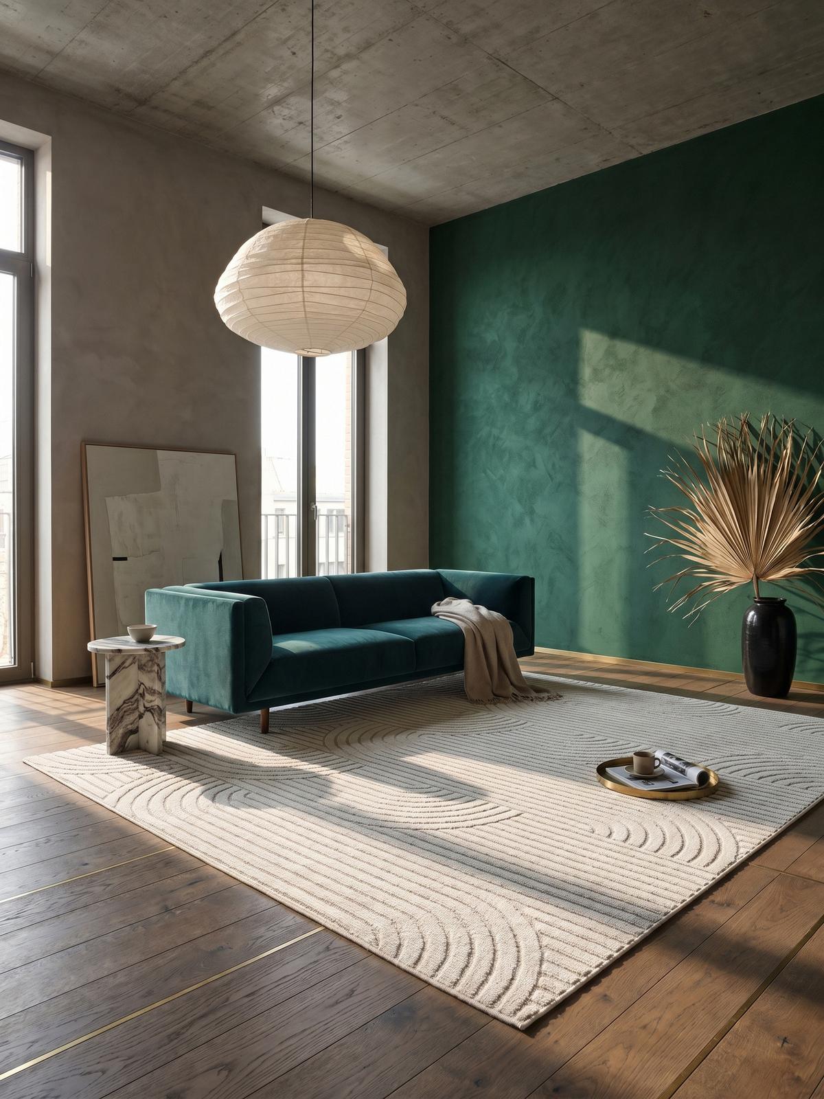 TEPPICH Flachgewebe LANGAU in Creme, mit geometrischen Bögen, 200 x 290 cm - Beige, Textil (290/200cm) - KADIMA DESIGN