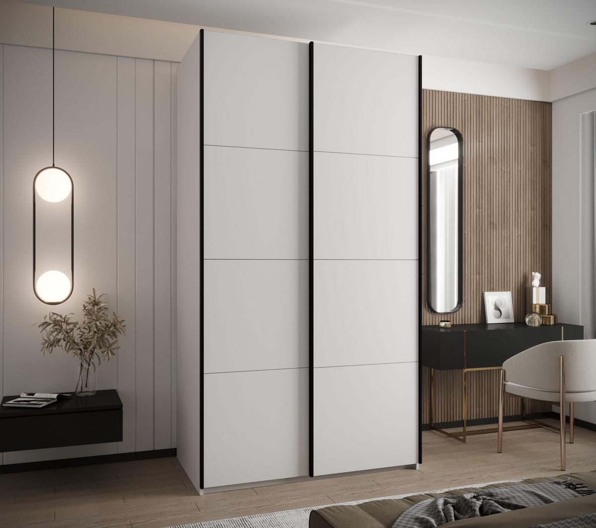 SCHWEBETÜRENSCHRANK 245,5/140/64 2-türig - Schwarz/Weiß, Holz/Metall (140/245/64cm) - Abiks Möbel
