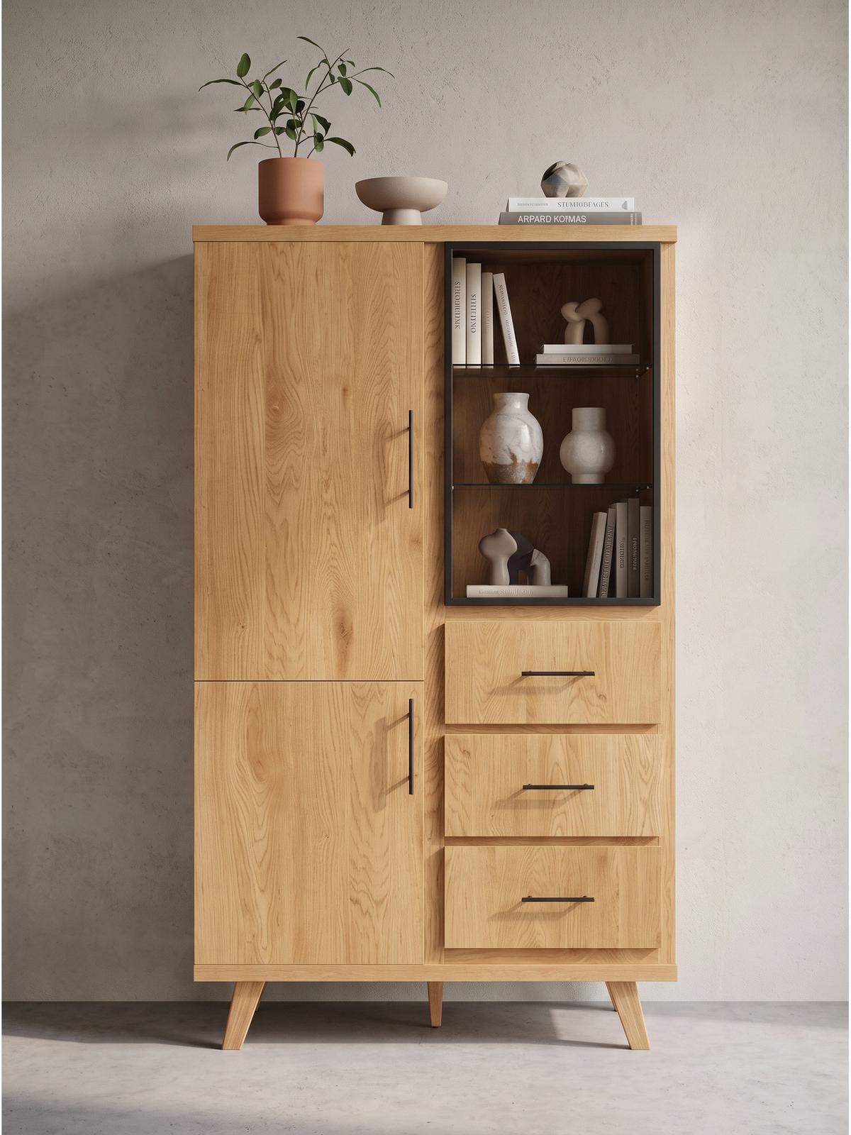 HIGHBOARD BASSANO, MDF, in Eichenoptik, mit Stauraum, 100 x 40 x 188 cm - Hellbraun/Braun, Eichenholz/Holzwerkstoff (100/188/40cm) - KADIMA DESIGN