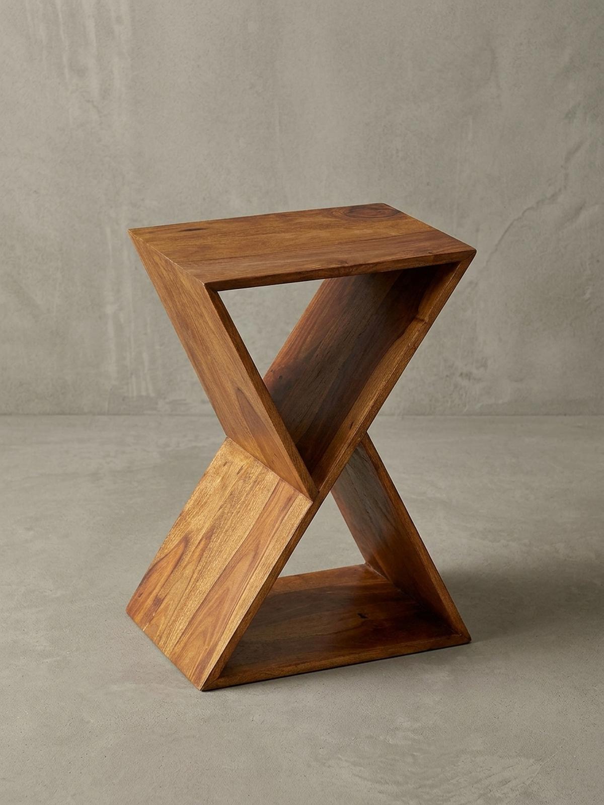 BEISTELLTISCH – Massivholz Braun X-Gestell mit 2 Ablagen - Braun, Holz (30/43/60cm) - KADIMA DESIGN