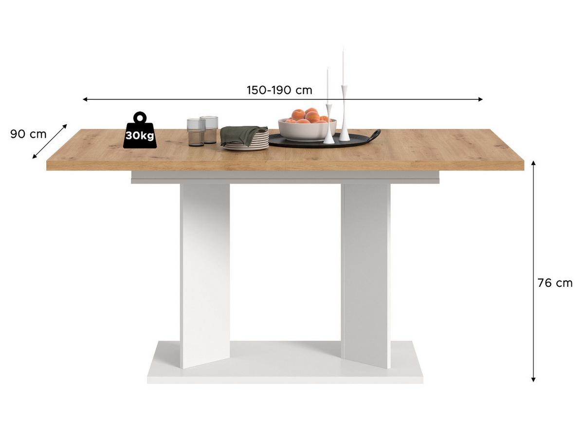 ESSTISCH Eiche Artisan, weiß 150 - 190 x 90 cm, Küchentisch ausziehbar - Eiche Artisan/Weiß, Holzwerkstoff (90/150/76cm) - Inn.Furn