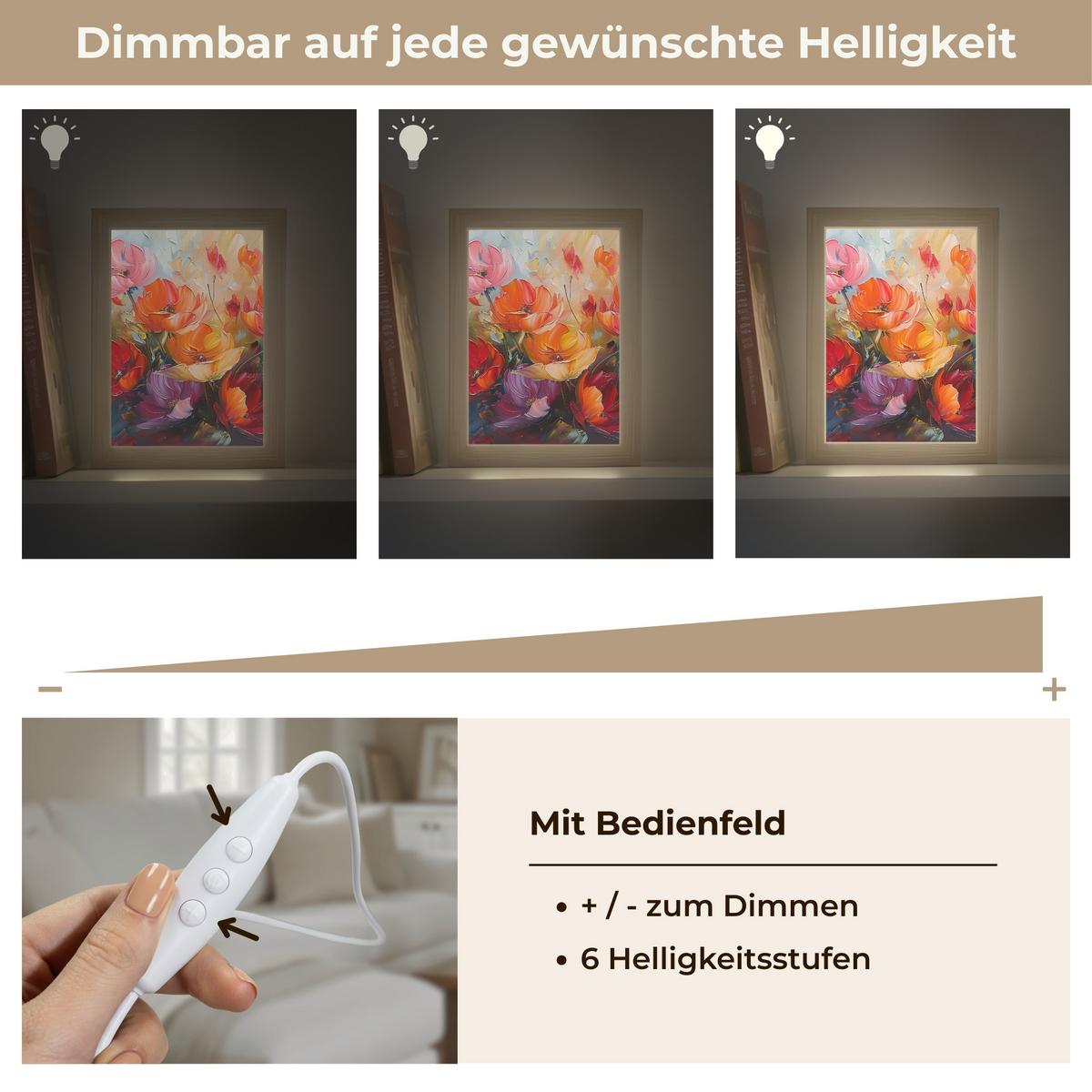 TISCHLEUCHTE Blumen - Bunt - Malerei - Abstrakt - Kunst 15x20 cm - Alufarben, Holzwerkstoff (8/15/20cm) - OnlyWow