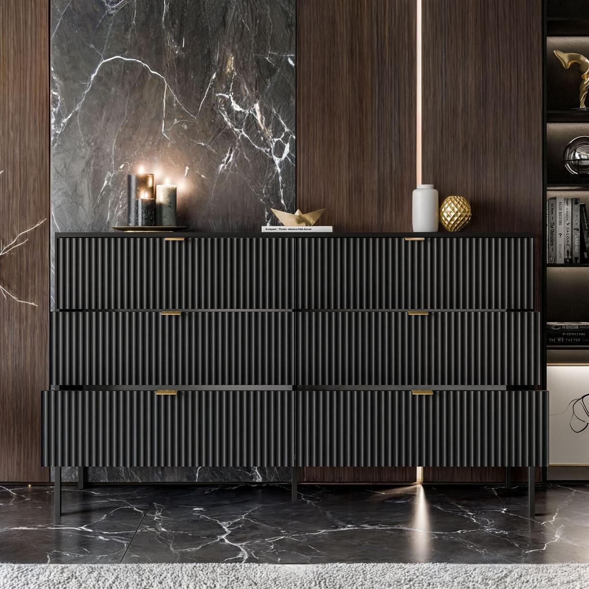 SIDEBOARD CORTADO KS154 MIT SCHUBLADEN SCHWARZ - Schwarz, Holzwerkstoff (154/91/39cm) - Lookway