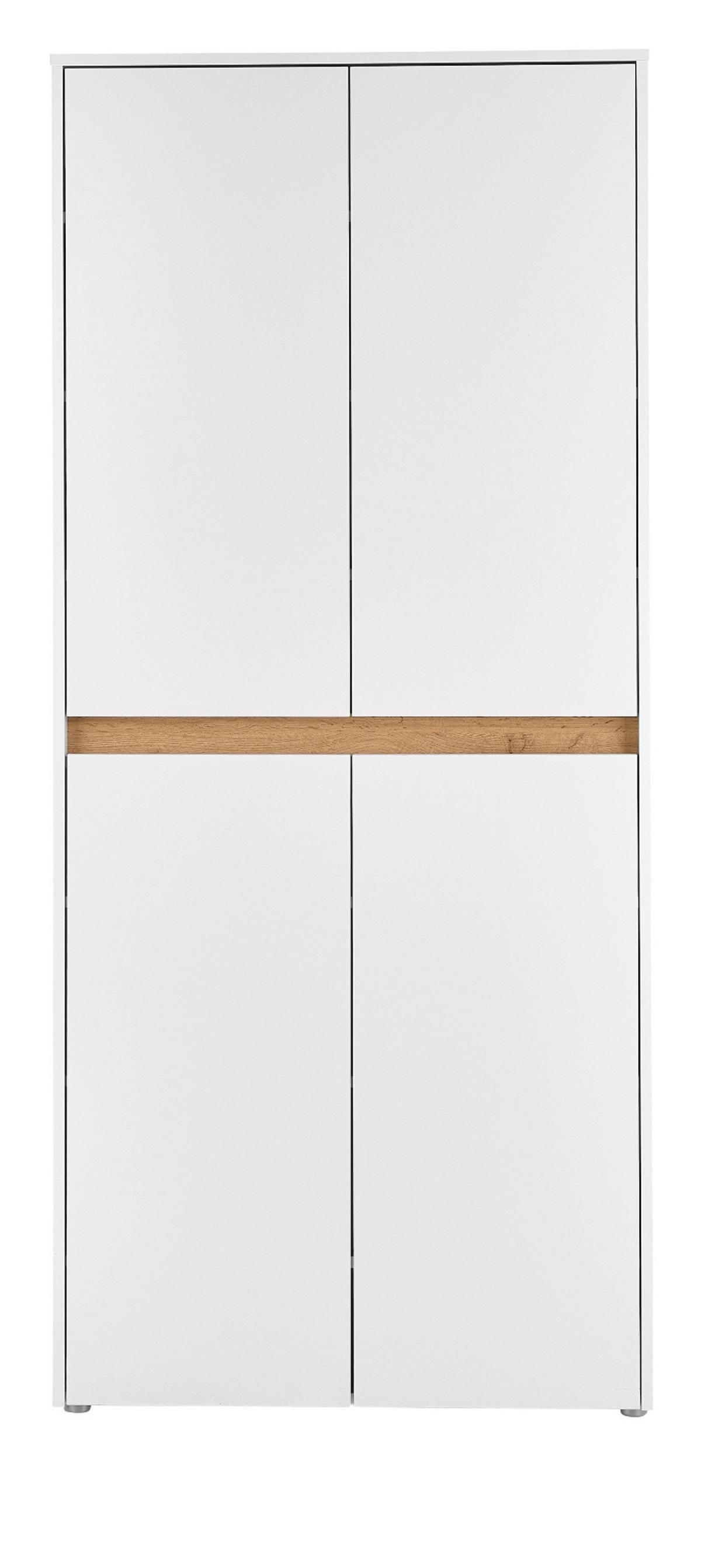 SCHUHSCHRANK weiß matt, Eiche Wotan 85 x 195 cm, Flurschrank 4-türig - Eiche Wotan/Schwarz, Holzwerkstoff/Kunststoff (85/195/35cm) - Furn.Design
