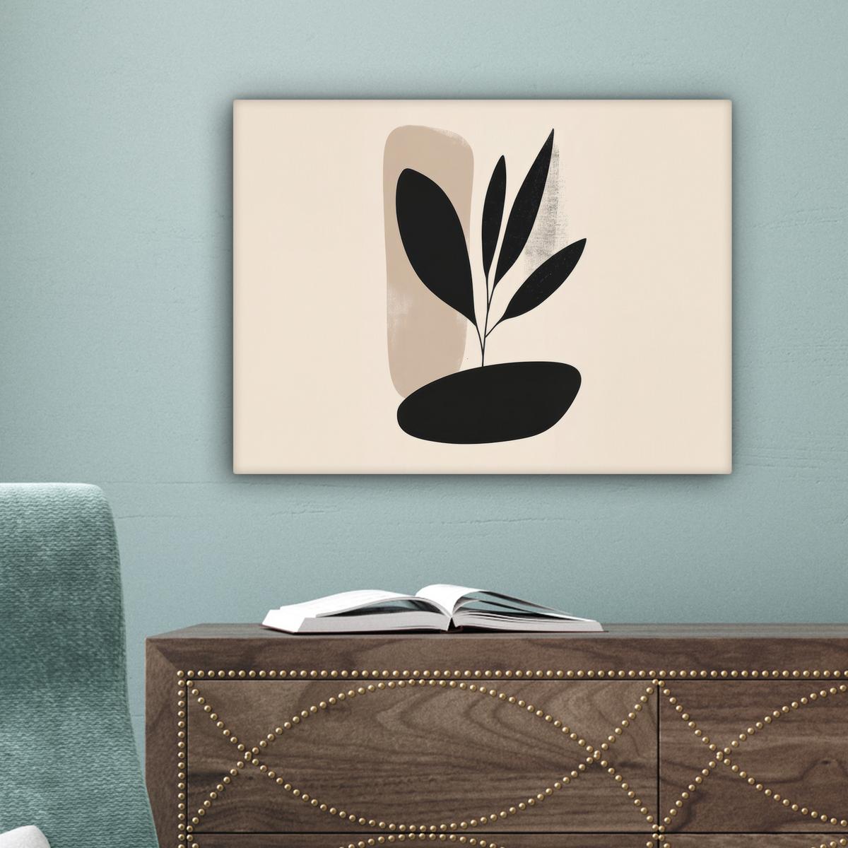 LEINWANDBILD Pflanze - Beige - Japanisch Wandbild 40x30 cm - Schwarz, Textil (40/30cm) - MuchoWow