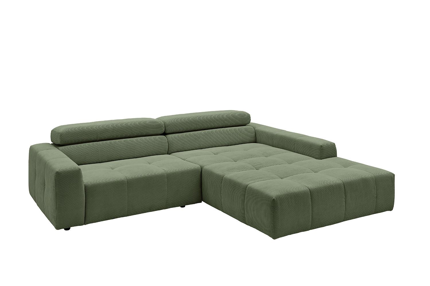 ECKSOFA RENO Grün Cord - Schwarz/Olivgrün, Kunststoff/Textil (258/217cm) - KAWOLA