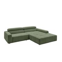 ECKSOFA RENO Grün Cord - Schwarz/Olivgrün, Kunststoff/Textil (258/217cm) - KAWOLA