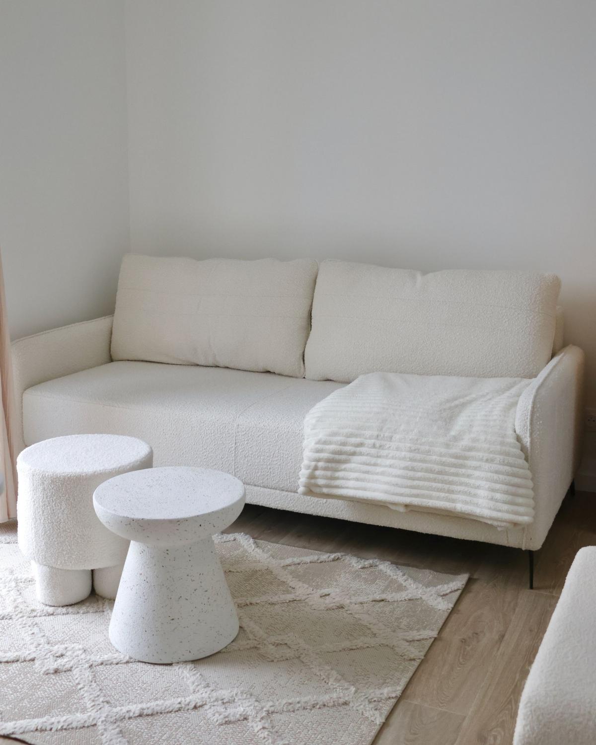 SCHLAFSOFA 3-Sitzer Bouclé Cremeweiß Heming - Creme, Textil (200/88/90cm) - Beliani