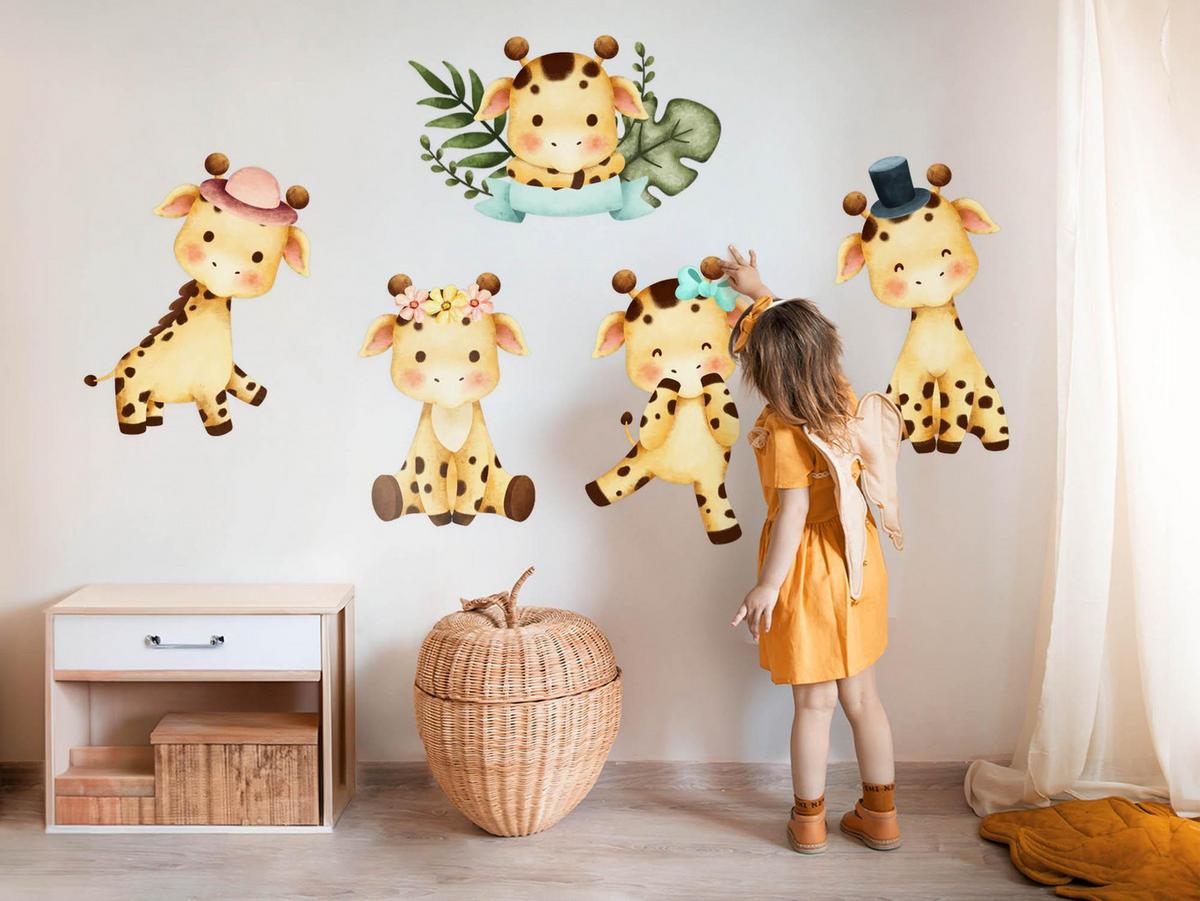 WANDAUFKLEBER 80x135cm - Giraffen auf Safari - Multicolor, Kunststoff (80/135/0.1cm) - Wallfluent
