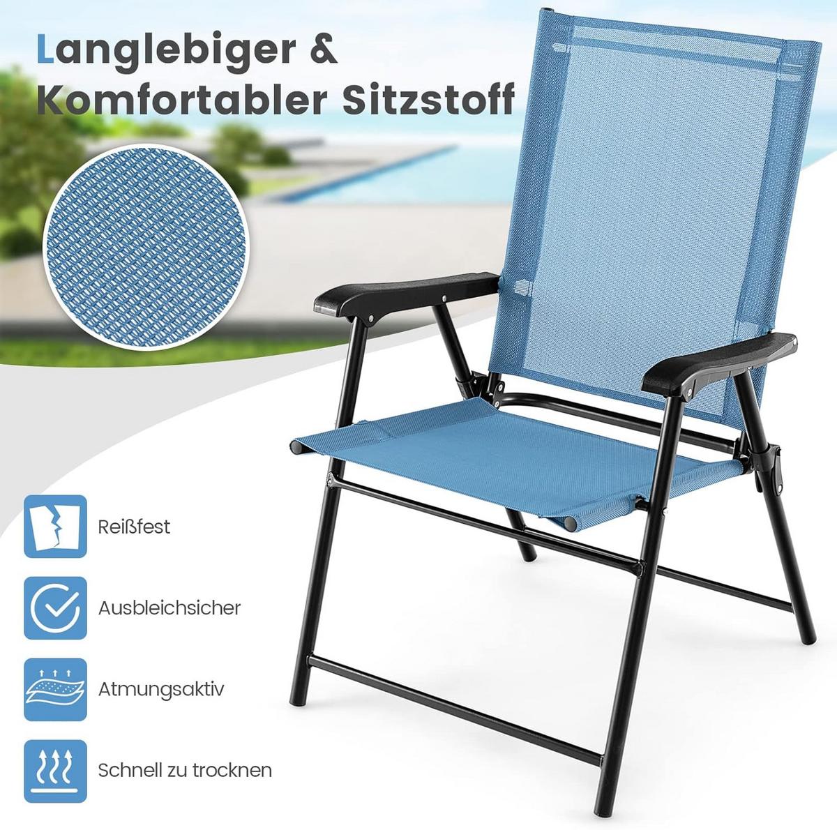 KLAPPSTÜHLE Blau(2er-Set) - Blau, Metall (65/93/60cm) - COSTWAY