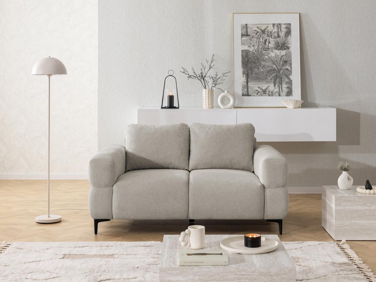 2-SITZER-SOFA Cardea in Bubble-Optik aus weichem Taupe Strukturstoff mit hohem Sitzkomfort - Taupe/Schwarz, Holz/Textil (154/80/97cm) - S-Style Möbel