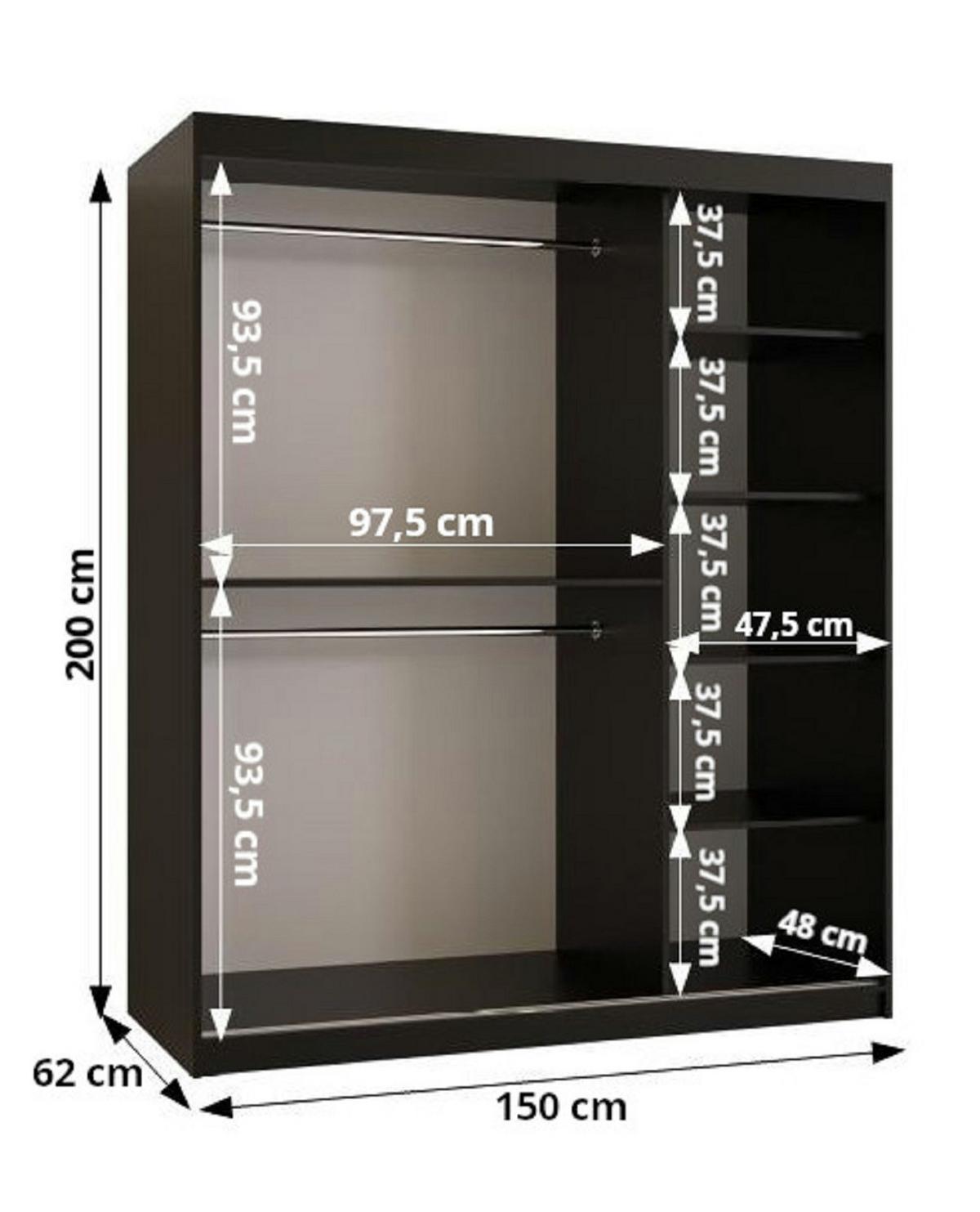 SCHWEBETÜRENSCHRANK 200/150/62 2-türig - Silberfarben/Weiß, Holz/Kunststoff (150/200/62cm) - Abiks Möbel