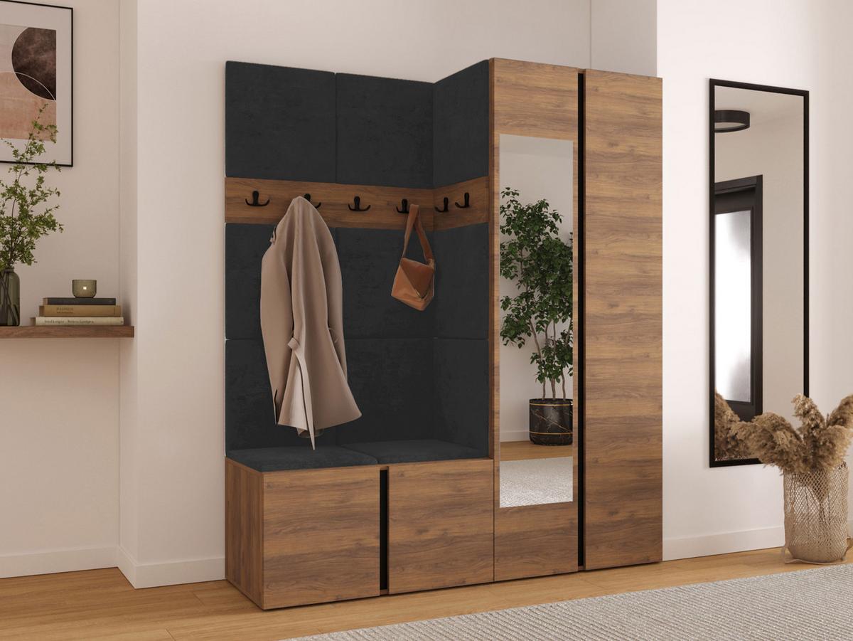 GARDEROBEN-SET Orion XII - Anthrazit/Nussbaumfarben, Holzwerkstoff/Kunststoff (158/186/46cm) - MIRJAN24