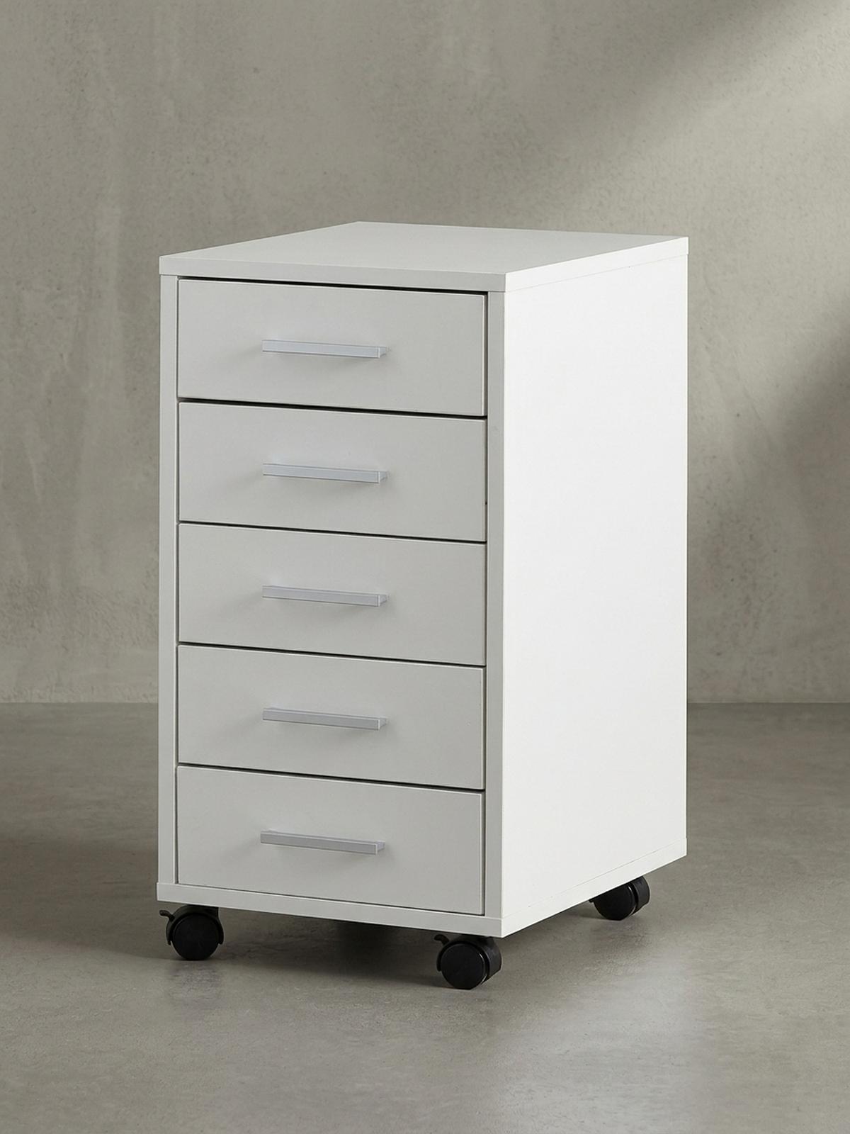 SCHUBLADENSCHRANK Holz 5 Schubladen Mit Rollen ITTER, Weiß 33x38x63 cm - Schwarz/Weiß, Holz/Kunststoff (33/63/38cm) - KADIMA DESIGN