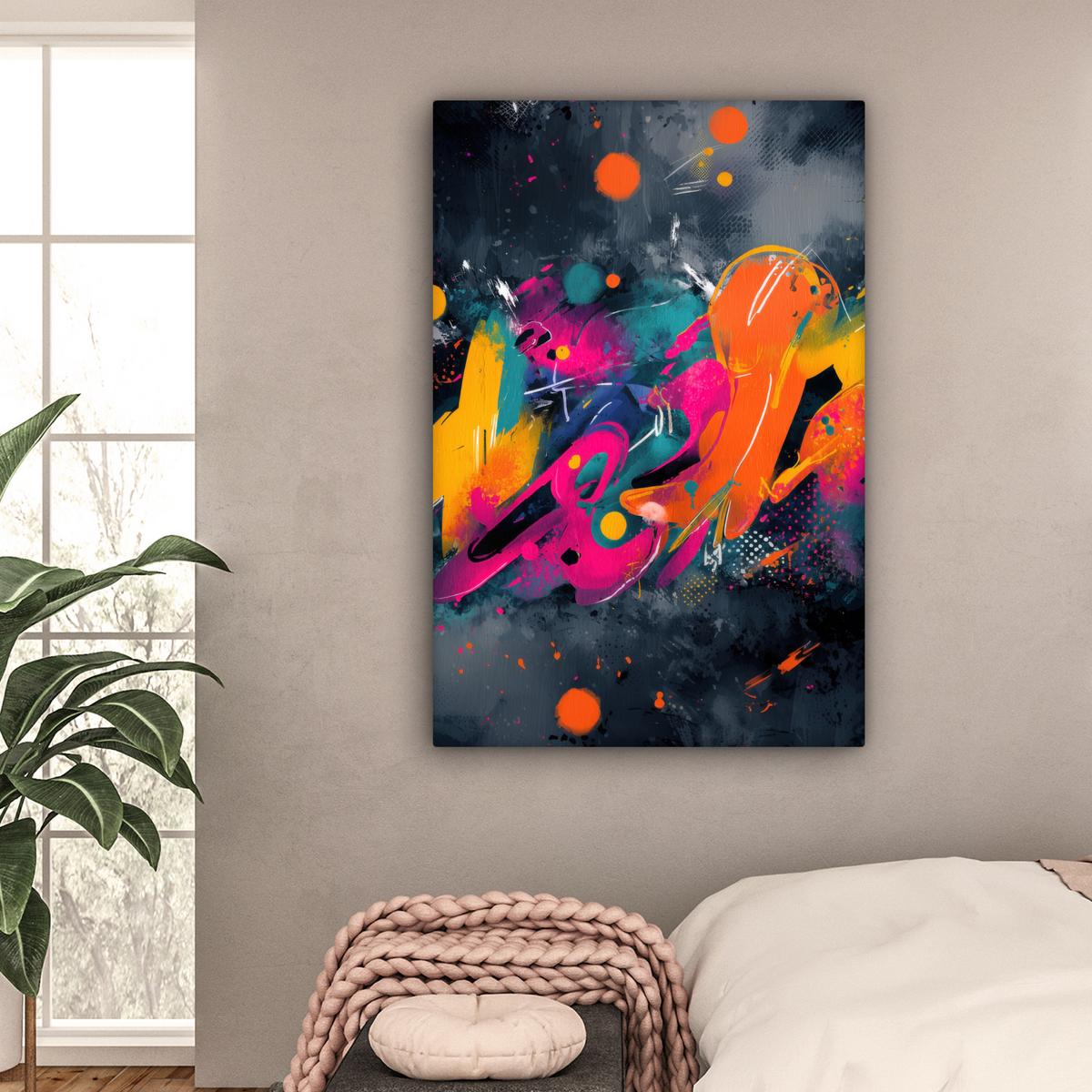 LEINWANDBILD Abstrakt - Graffiti - Farbenfroh - Farbspritzer Deko Groß 90x140 cm - Multicolor, Textil (90/140cm) - MuchoWow