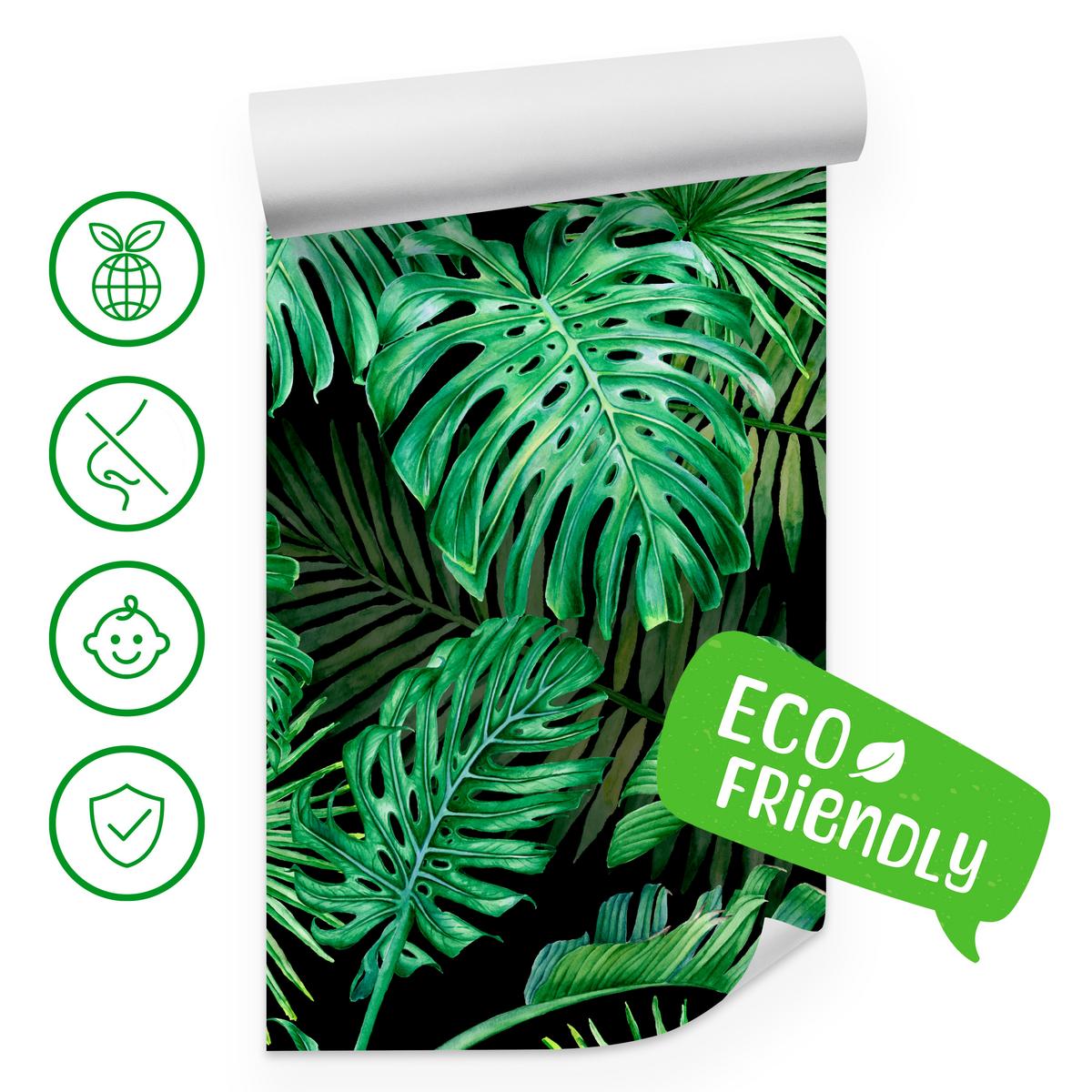 FOTOTAPETE für Schlafzimmer Exotische Grüne Monstera Palmen 400x280 - Schwarz/Grün, Papier (400/280cm) - Muralo