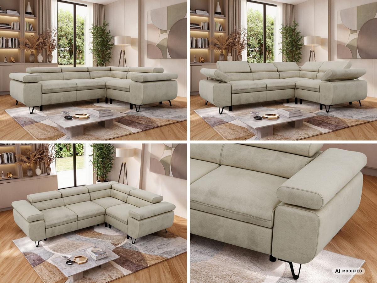 ECKSOFA ORSO L Beige Velvet - Rechts Seite - Beige/Schwarz, Textil/Metall (268/197cm) - MKS