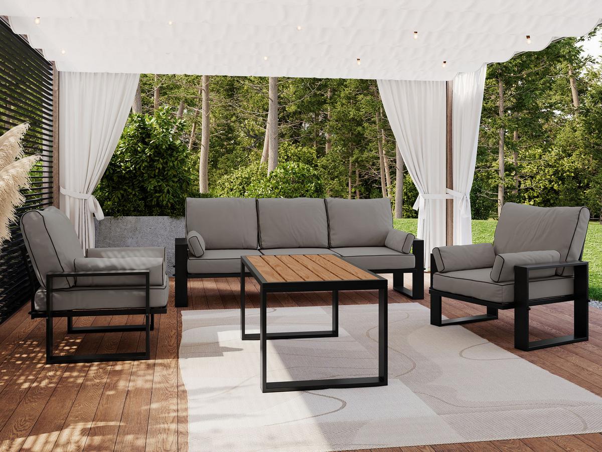 GARTENMÖBEL-SET ELBA: 1x Tisch, 1x Sofa, 2x Sessel - Grau - Grau, Textil - MKS