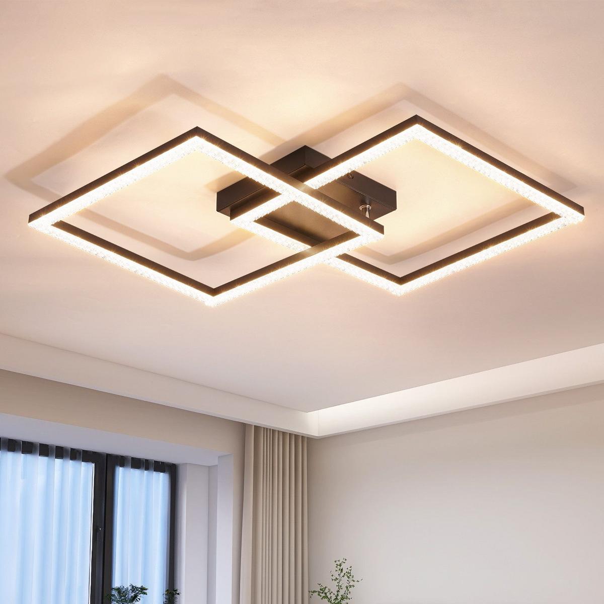 DECKENLEUCHTE LED Schlafzimmer Schwarz Modern Kristall Warmweiß für Flur 34CM - Schwarz, Kunststoff (34/34/7cm) - ZMH